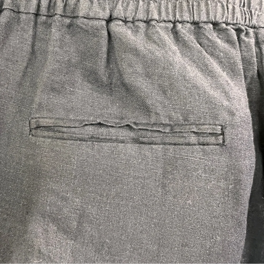 ZARA BASIC Black Linen Elastic waist Pants w/clasp & zipper Closure. Size Large